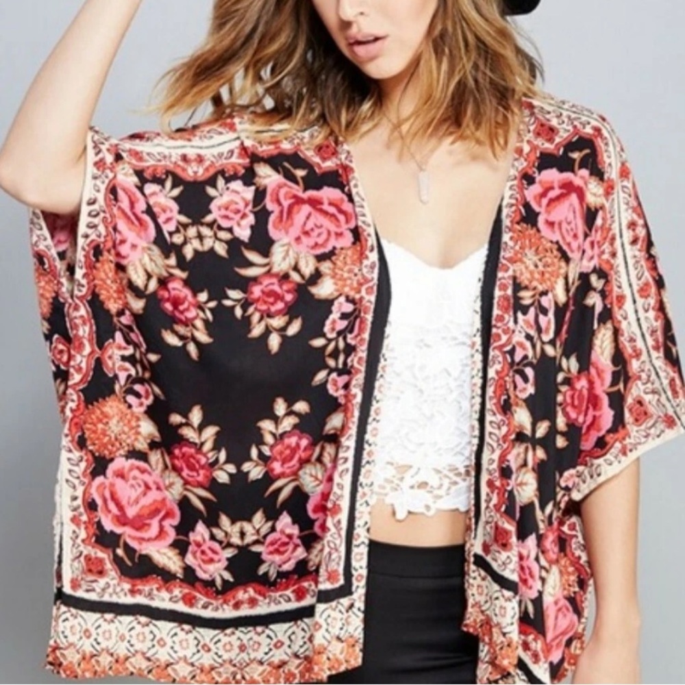 Angie Boho Floral Kimono Cardigan S